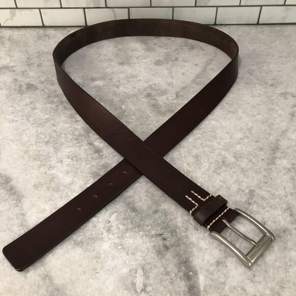 Leather Belt Mens 52/54 Brown Western Festival Contrast Stitching Workwear - Picture 1 of 6
